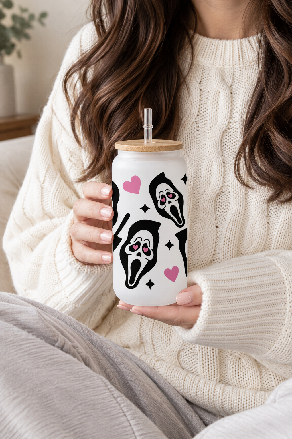 MasonJar Tapa Bambú y Bombilla Scary Movie