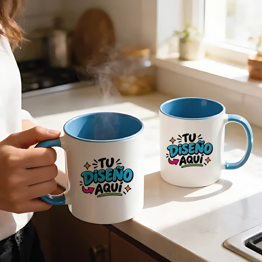 Pack 6 Tazas 15 oz Fondo Azul Personalizadas