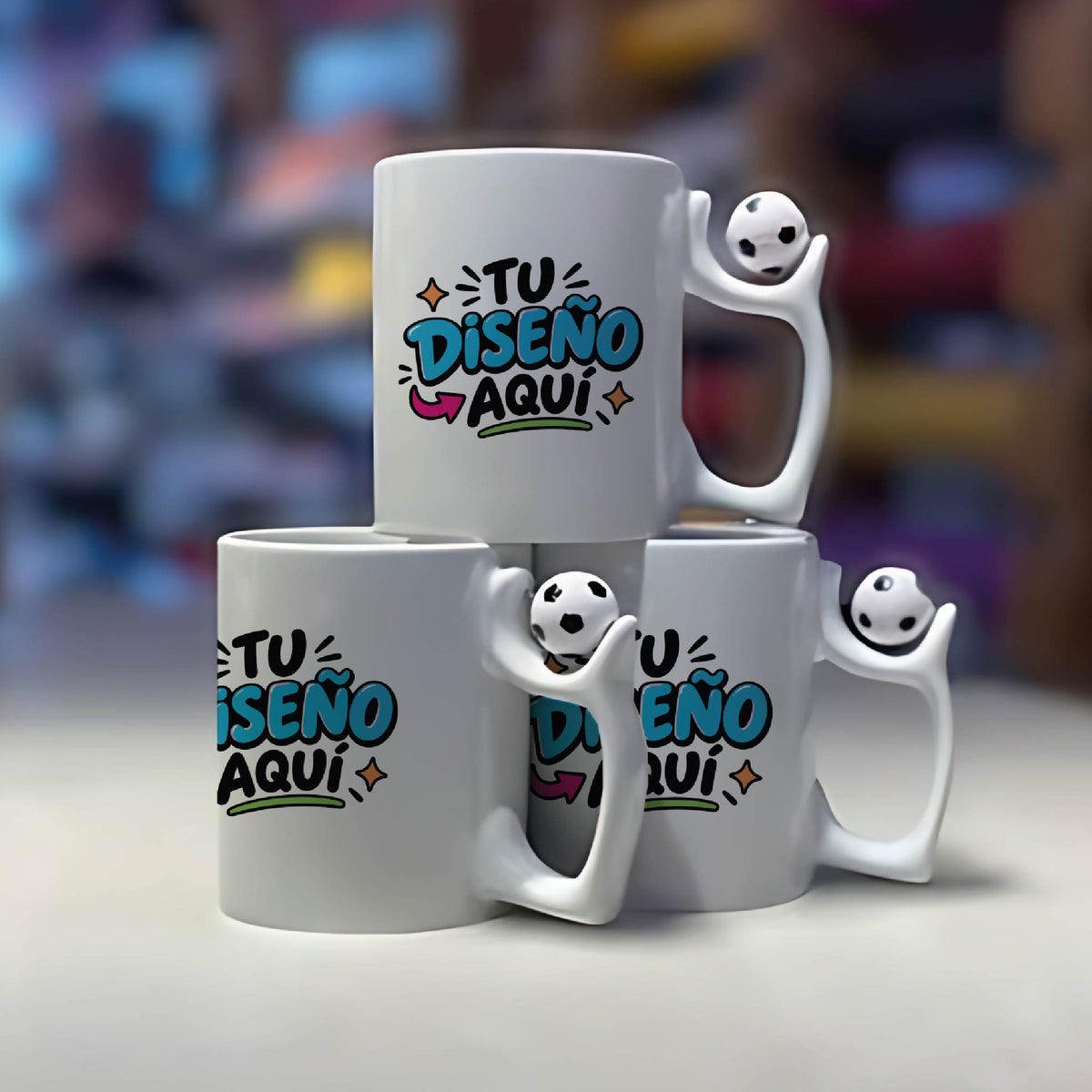Taza con Mango Balón de Fútbol Personalizada