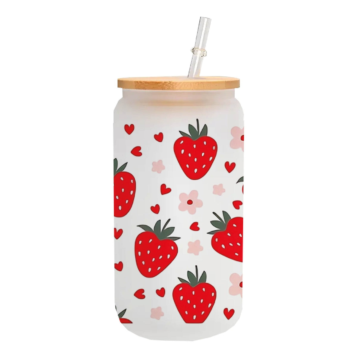 MasonJar Tapa Bambú y Bombilla Diseño Frutillas