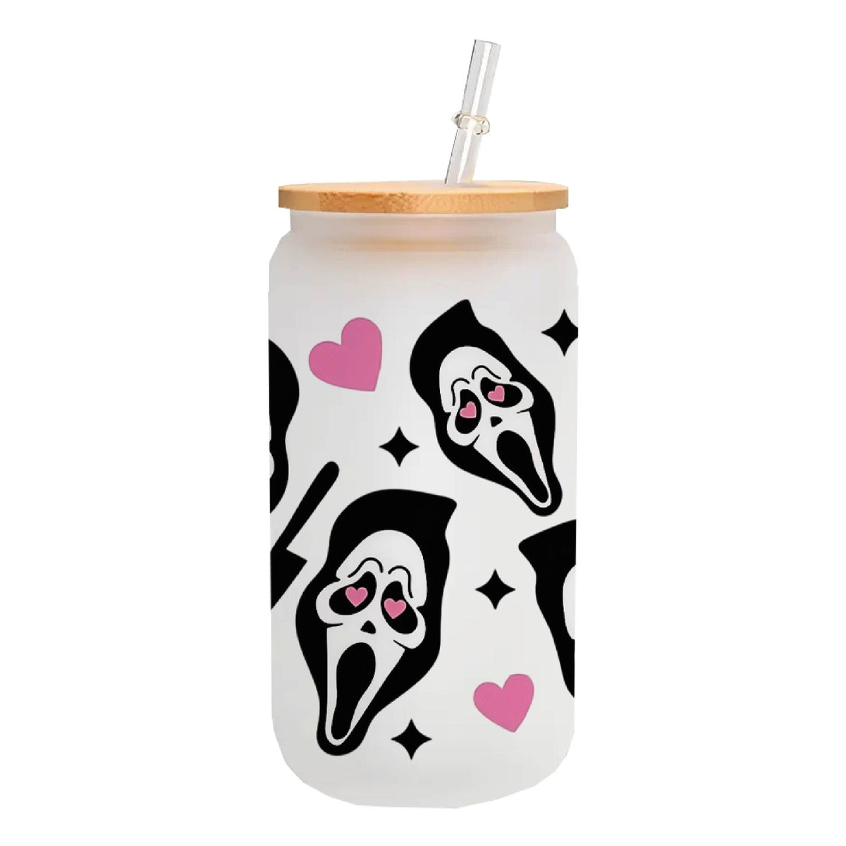MasonJar Tapa Bambú y Bombilla Scary Movie