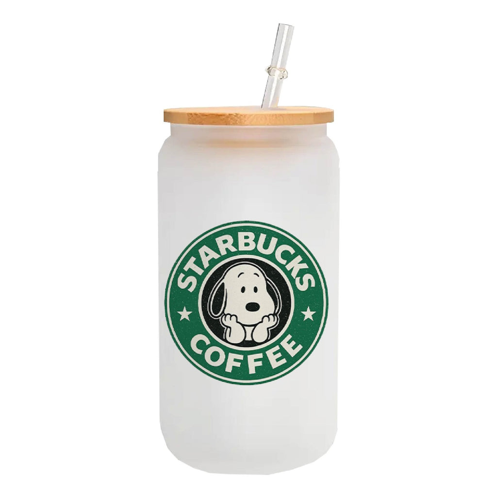 MasonJar Tapa Bambú y Bombilla Snoopy